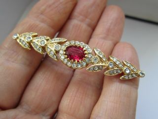 Vintage Signed Attwood & Sawyer Gold Pink Clear Glass A&s Flower Bar Brooch Pin