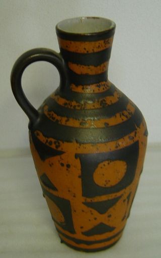 Vtg 60s/70s Carstens Ankara Orange Pattern Pottery Handled Vase