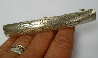 Vintage Navajo Sterling Silver Hand Stamped Big 4 " Hair Barrette Ponytail Holder