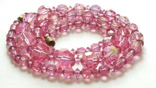 Czech Vintage Hot Pink Aurora Borealis Faceted Glass Bead Necklace