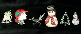 Vintage Set Of 6 Brooches Pins,  Christmas & More,  Gerrys Lia Sophia Group
