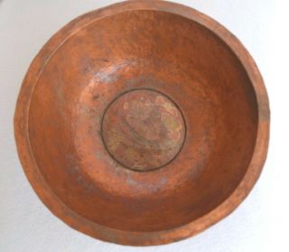 Vintage Copper Hand Made Hammered Design 8 1/4 " Round Raised Bowl Art