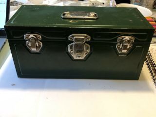 VINTAGE UNION STEEL CHEST USA UTILITY TACKLE TOOL BOX GREEN 14” RARE 4