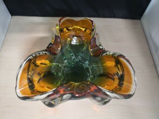 Vintage Large Murano Art Glass Ashtray Bowl Amber Green Orange 21cm 27a