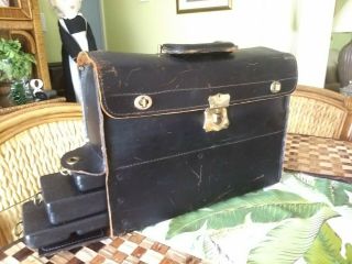Black Leather Doctors Bag Medical Apothecary Large Complete Vintage