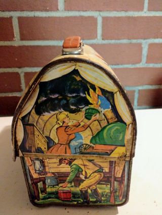 Vintage 1958 Aladdin Chuck Wagon Dome Top Lunch Box With Thermos 3