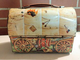 Vintage 1958 Aladdin Chuck Wagon Dome Top Lunch Box With Thermos 4