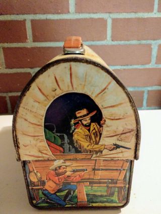 Vintage 1958 Aladdin Chuck Wagon Dome Top Lunch Box With Thermos 5