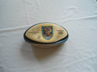 VINTAGE CARDIFF WALES SIGNED RUGBY BALL 3