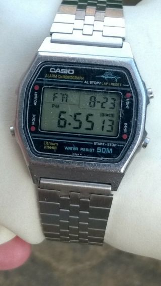 Casio Marlin Mens Vintage Lcd Digital Watch W - 36 Red Dot