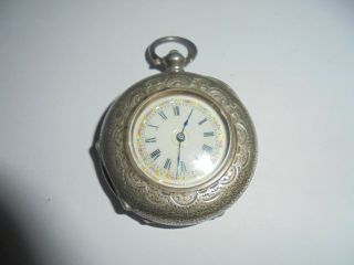 Vintage/antique Solid Silver Ladies Pocket Watch With Enamel Face And Decoration