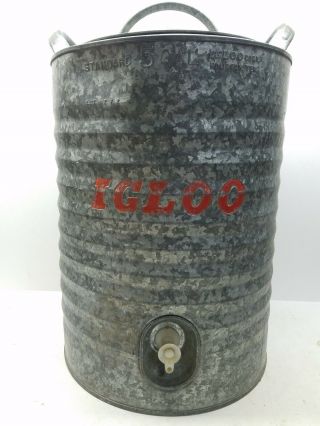 Vintage Igloo Metal Galvanized Drink Ice Water Cooler Jug 5 Gallon Sports Work
