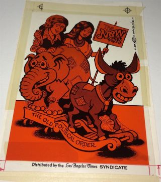 Rare Antique / Vintage Hugh Haynie Political Parties Hippy Voters Cartoon Art