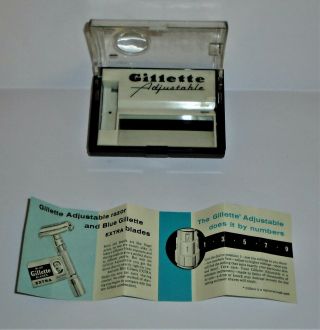 Vintage Gillette Adjustable Safety Razor Case And Leaflet