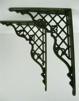 Pair Vintage Ornate Cast Iron Shelf Brackets 8 " X 6 " Victorian Lace Metal