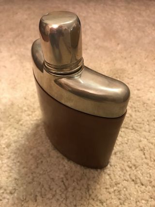 Vintage Gentlemen Leather Wrapped Flask Stainless Steel