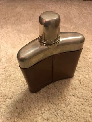 Vintage Gentlemen Leather Wrapped Flask Stainless Steel 2