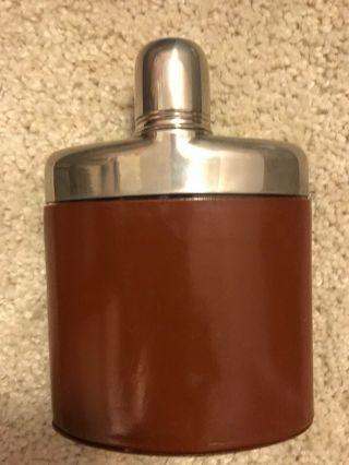 Vintage Gentlemen Leather Wrapped Flask Stainless Steel 4