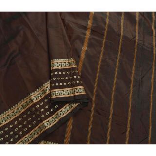 Sanskriti Vintage Brown Saree Pure Silk Zari Woven Craft 5yd Fabric Premium Sari