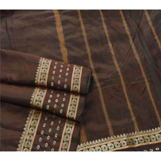 Sanskriti Vintage Brown Saree Pure Silk Zari Woven Craft 5Yd Fabric Premium Sari 2