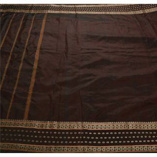 Sanskriti Vintage Brown Saree Pure Silk Zari Woven Craft 5Yd Fabric Premium Sari 3