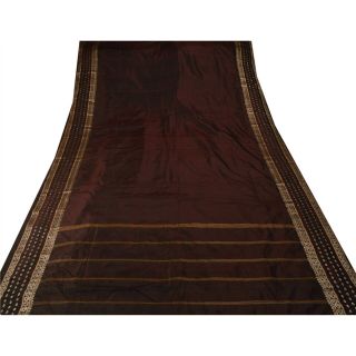 Sanskriti Vintage Brown Saree Pure Silk Zari Woven Craft 5Yd Fabric Premium Sari 4