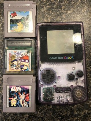 Vintage Nintendo Game Boy Color Handheld Console Atomic Purple With 3 Games