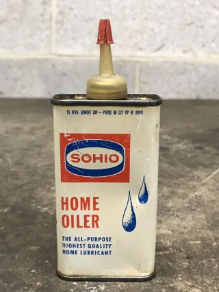 Vintage Sohio Home Household Oil Handy Oiler 4oz Can Lubricant Gas Oil Empty