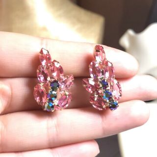 Vtg Pink Open Back Earrings Rhinestone Juliana Verified