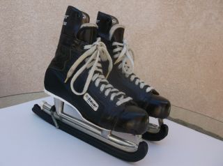 Vtg 1970s Bauer Nylon Supreme 92 Ice Hockey Skates Mensz 11 Brn/blk Blade Guards
