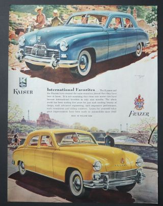 1947 Vintage Large Print Ad 1940s Kaiser & Frazer Willow Run Blue Yellow