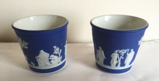 Vintage Wedgwood Pottery Jasper Ware Classical Scenes Blue & White Pots