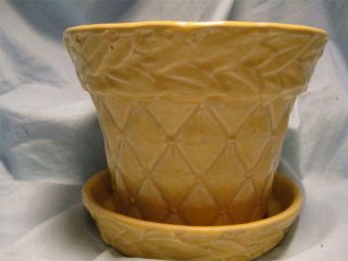 Vintage Mccoy Yellow Pottery Flower Pot - Quilted Diamond Pattern