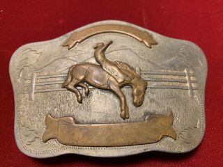 Vintage Irvine Jachens German Silver Western Belt Buckle Bucking Bronco