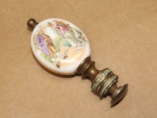 Vintage Brass & Hand Painted Porcelain Courting Couple Screw On Lamp Finial 3 "