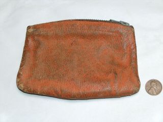 Vtg Air Tite Early 20th Century Old Brown Leather Zip Tobacco Pouch Case Purse