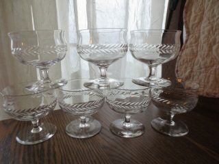 10 Vintage Bryce Optic Laurel Cut Crystal Sherbert / Champagne Glasses