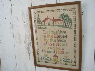Old Vintage Primitive Framed Fabric Sampler Hand Stitched American Country Aafa