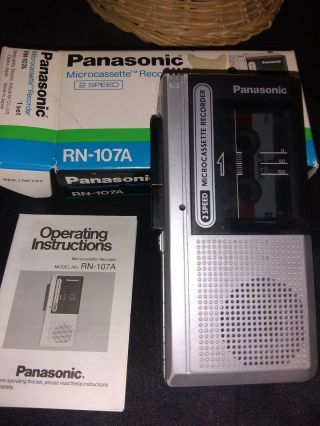 Vintage Panasonic Microcassette Recorder Rn - 107a 2 Speed,  Cassette & Bat