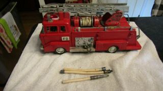 Vintage Y Co Tin Battery Operated Ford Fd Fire Engine 12 " Truck Great Restore