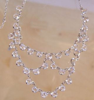 Lovely,  Delicate,  Vintage Art Deco Sterling Silver Festoon Glass Bead Necklace