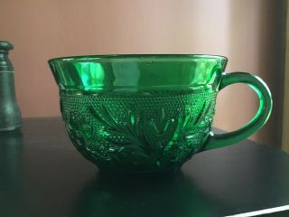 Vintage Anchor Hocking Sandwich Pattern Forest Green Cup Exc