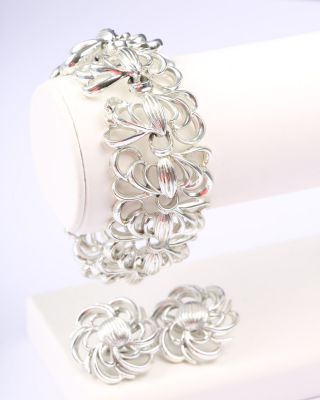 Silver Tone Vintage Coro Bracelet And Earring Set