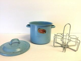 Vintage Amsco Toys Enameled Blue Baby Bottle Sterilizer W/ Lid & Bottle Rack