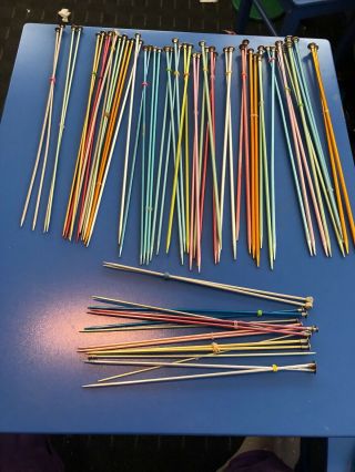 33 Pairs Of Vintage Metal Knitting Needles