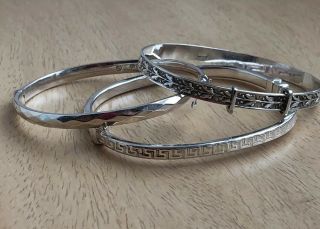 3 Vintage Sterling Silver Childs / Maids Bangles Expanding Solid Hollow 29.  5g