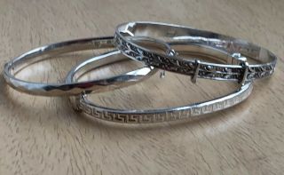 3 VINTAGE STERLING SILVER CHILDS / MAIDS BANGLES EXPANDING SOLID HOLLOW 29.  5g 2