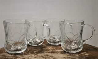 Set Of 4 Vintage Arcoroc France 10 Oz.  Canterbury Crocus Flower Glass Mugs
