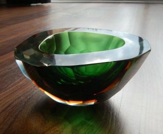 Vintage Murano Glass Faceted Geode Bowl - Green & Brown (slight Damage)