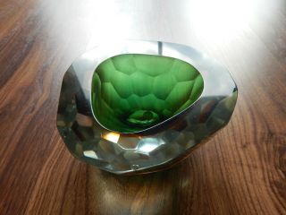 Vintage Murano Glass Faceted Geode Bowl - Green & Brown (Slight Damage) 3